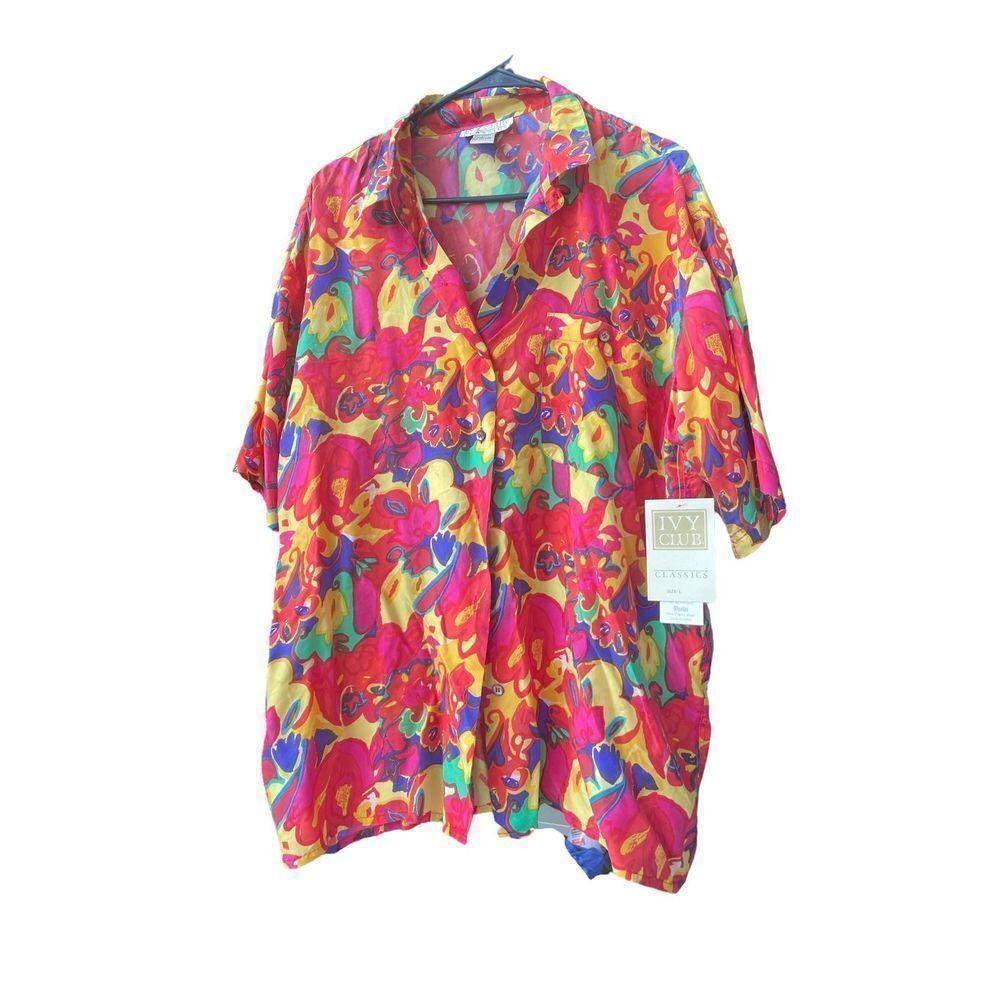 Vintage 100% silk retro multicolor Ivy Club shirt NWT size large